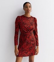 New Look Red Animal Print Satin Long Sleeve Mini Tunic Dress